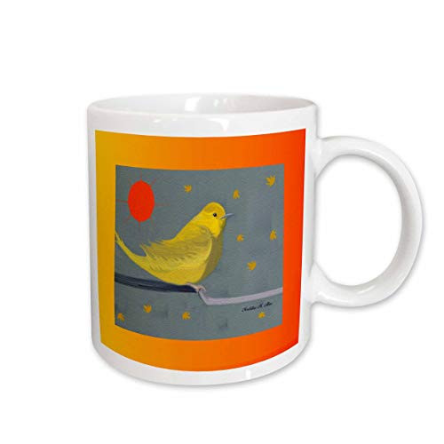 3dRose Yellow Warbler Bird Art Ceramic Mug, 15-Ounce