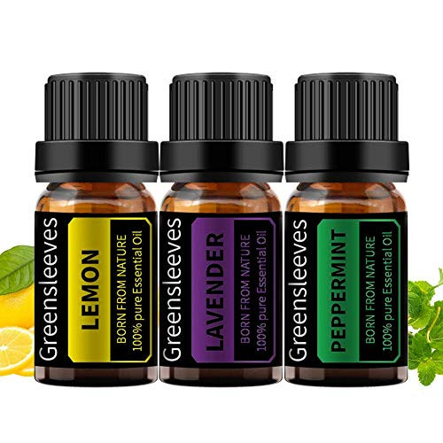 Lavender Lemon Peppermint Essential Oils by GREENSLEEVES, 100percent Pure Organic Therapeutic Grade Aromatherapy Oil
