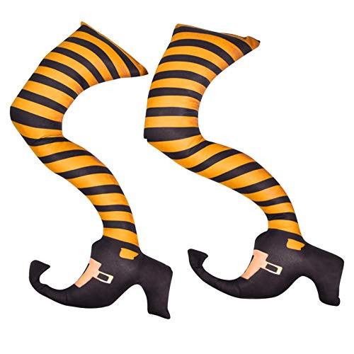 Zhangming 2PCS Halloween Witch Legs,Upside Down Witch Legs,Wicked Witch Legs,Halloween Decoration,Yard Stake Halloween Yard Decor Wicked Witch Legs Props?Yellow/Purple?