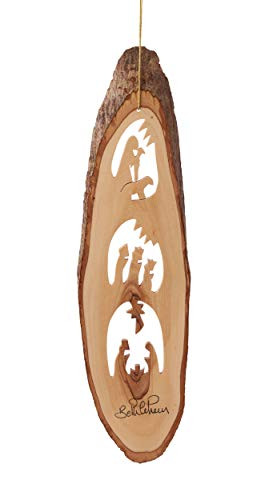EARTHWOOD FINE WOOD PRODUCTS D-13 Olive Wood Bark Slice with 3 Scenes, Brown