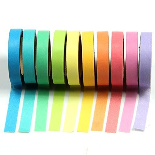 vanki 10x Decorative Washi Rainbow Sticky Paper Masking Adhesive Tape Scrapbooking DIY (10pcs Rainbow Tape)