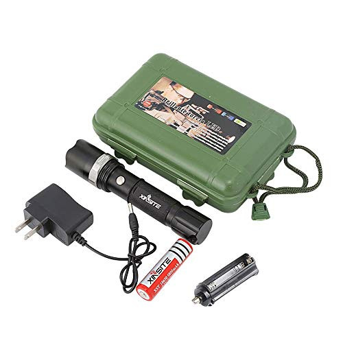 DONGKER LED Tactical Flashlight, USB Charge LED Flashlight 350 Lumens 5 Modes Zoomable Waterproof LED Torch for Camping, Outdoor, Emergency, Everyday Flashlights(with Battery/USB Cable)