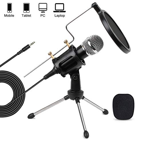 3.5mm PC Mobile Microphone Computer Condenser Studio Mic Plug and Play with Tripod Stand and Pop Filter for Chatting/Skype/YouTube/Recording/Gaming/Podcasting for Mobile PC Computer Notebook Mac iPhone 3.5mm PC Mobile Microphone Computer Condenser Studio Mic Plug and Play with Tripod Stand and Pop Filter for Chatting/Skype/YouTube/Recording/Gaming/Podcasting for Mobile PC Computer Notebook Mac iPhone