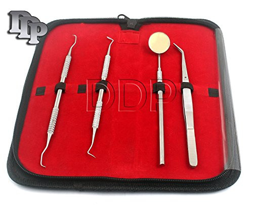 PROFESSIONAL GRADE DENTAL TOOLS KIT OF 4 - INCLUDES DENTAL PICK, DENTAL SICKLE, DENTAL TWEEZER, AND MOUTH MIRROR - DENTAL HYGEINE KIT - BY DDP PROFESSIONAL GRADE DENTAL TOOLS KIT OF 4 - INCLUDES DENTAL PICK, DENTAL SICKLE, DENTAL TWEEZER, AND MOUTH MIRROR - DENTAL HYGEINE KIT - BY DDP