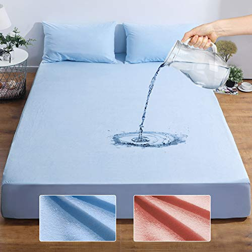 Panda Grip Full Size Mattress Protector Waterproof, Full Matressprotector Premium Cotton Terry Cover Vinyl Free Breathable Noiseless Machine Washable, 54 inchx75 inch Blue Panda Grip Full Size Mattress Protector Waterproof, Full Matressprotector Premium Cotton Terry Cover Vinyl Free Breathable Noiseless Machine Washable, 54 inchx75 inch Blue