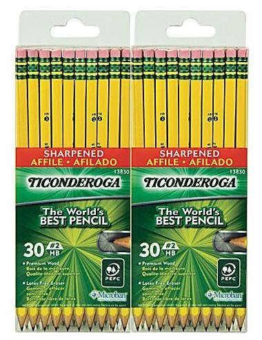 Dixon Ticonderoga Pre-Sharpened Pencil, 2, Yellow Barrel-30 ct, 2 pk
