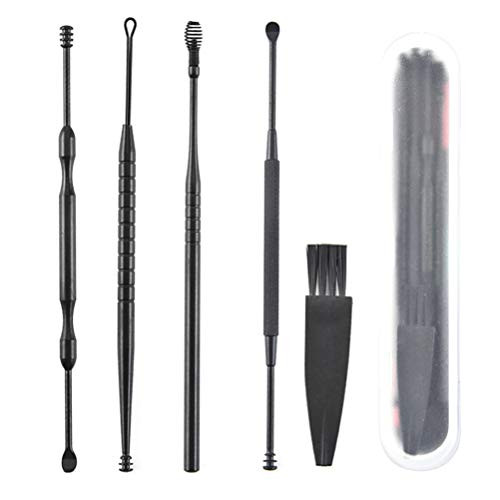 Exceart Ear Pick Earwax Removal Kit Stainless Steel Ear Cleansing Tool Set Ear Curette Ear Wax Remover Tool with a Cleaning Brush (Black)