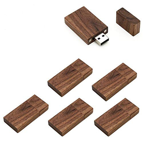 5 Pack Rectangle Walnut Wood 2.0/3.0 USB Flash Drive USB Disk Memory Stick with Wooden (2.0/2GB)
