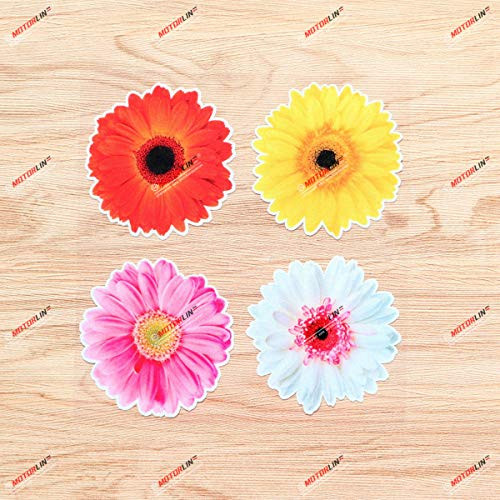 Gerbera Daisies Daisy Flower Vinyl Decal Sticker Pink Orange White Yellow - 4 Pack Reflective, 3 Inches Each - for Car Laptop Window 08010C