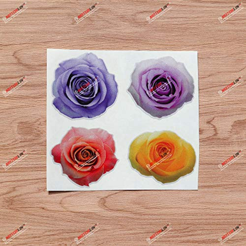 Rose Flower Floral Vinyl Decal Sticker Purple Pink Yellow - 4 Types Reflective, 3 Inches Each - for Car Laptop Window Cup Phone 08010A