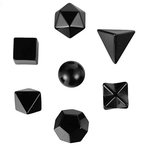 mookaitedecor 7 PCS Crystal Obsidian Platonic Solids Sacred Geometry Set, Polished Tumbled Stones with Merkaba Star Kit for Reiki Healing and Meditation