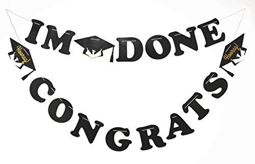 Graduation Banners I'm Done Banner & Congrats Banner with Graduation Cap Symbol for Gradution Party Decorations