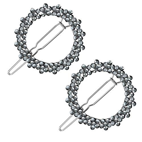 COTTVOTT Hollow Geometric Hair Clips Barrettes Women Girls Rhinestones Circle Star Hairpin Hair Accessories (RoundB-gunblack/2pcs)