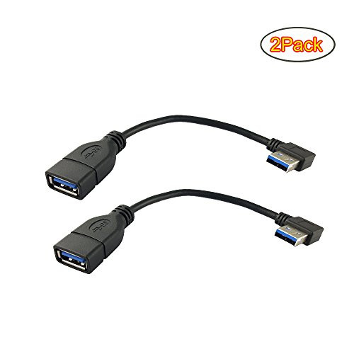 Seadream 2Pack 6" USB 3.0 Angle Male to Female Extension Cable 15CM -2Pack Left Angle