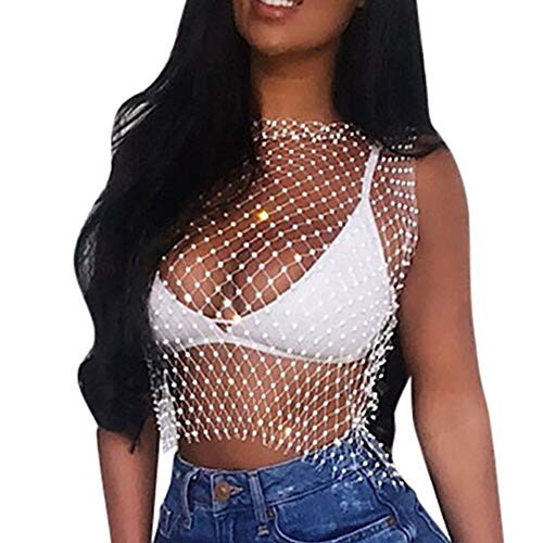 Women Sexy Mesh Tank Tops Diamond Hollow Out See Through Crop Tops for Festival Club Rave Outfit Women Sexy Mesh Tank Tops Diamond Hollow Out See Through Crop Tops for Festival Club Rave Outfit