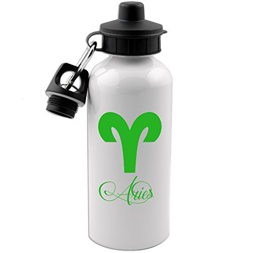 Decal Serpent Zodiac Sign Aries Script Writing Silhouette 20 OZ White Aluminum Water Bottle (Lime Green)