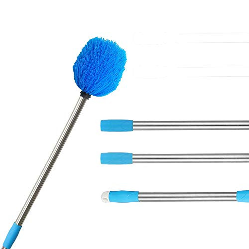 HOSKO 10FT Cobweb Duster with Extension Pole - Extendable Duster Long Handle Webster Duster Medium-Stiff Bristles for Cleaning Ceiling Fan, High Ceiling, Blinds, Furniture?10FT?