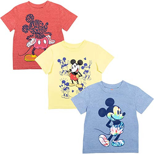Disney Mickey Mouse Big Boys 3 Pack Short Sleeve T-Shirt Yellow/Red/Blue 7-8