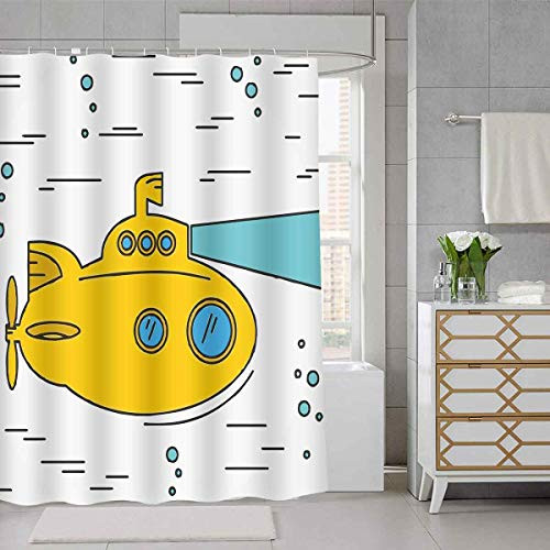 SDDSER Yellow Submarine Shower Curtain Ocean Nautical Adventure Underwater Bubbles Porthole Decor Bathroom Curtain for Kids, 72 x72 in Bathtub Showers Waterproof Fabric with 12 Hooks YLQQSD257