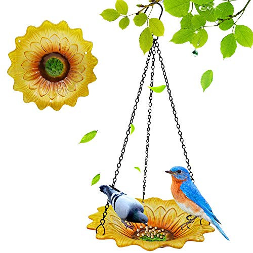 Hanging Bird Feeder Tray, Glass Flower Petal Birdbath Feeder Seed Tray for Bird Feeders Outdoor Garden Decoration for Wild Backyard Attracting Birds Hanging Bird Feeder Tray, Glass Flower Petal Birdbath Feeder Seed Tray for Bird Feeders Outdoor Garden Decoration for Wild Backyard Attracting Birds