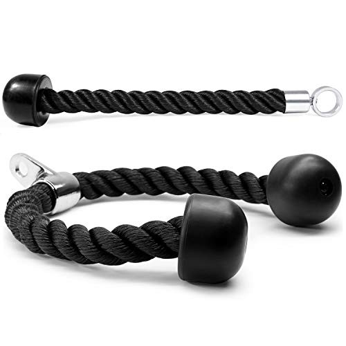 Yes4All Pull Down Tricep Rope with Single Tricep Rope  Tricep Rope Cable Attachment Combo for Tricep Muscle Development (Black, Nylon)