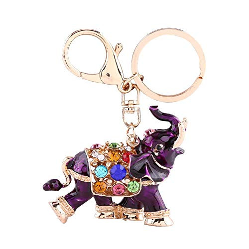 Luxury Elephant Keychain Sparkling Keyring Crystal Rhinestones Purse Pendant Handbag Charm (Purple)