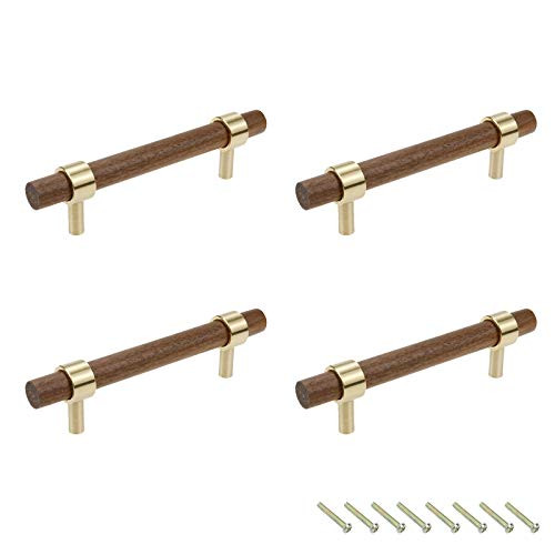 Dresser Drawer Pulls Karcy Cabinet Handle Pulls 4.13 inch Mounting Hole Distance with Screws Walnut Brass Gold Brown Handle Pull with Screws Pack of 4
