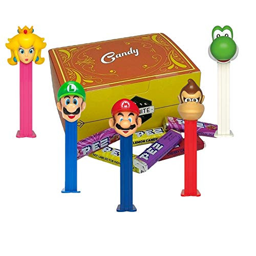 Pez Nintendo Super Mario Bros Dispensers and Candy Gift Box Set: Mario, Luigi, Donkey Kong, and Princess Peach   5 Mario Pez Dispensers With Candy Refills In A Gift Box   Mario Party Favors, Gift Bags