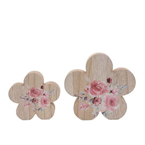 DNDECONATION Wooden Printed Flower Ornaments for Rustic Spring Easter Tabletop Decor Gift Set of 2