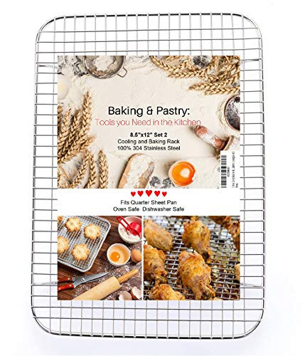 Cooling Racks for Baking - 8.5 inch x 12 inch - Stainless Steel Wire Cookie Rack Fits Roasting, Grilling, Oven Safe for Cooking (Set of 2)