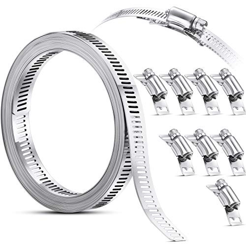 Clamps Hose Stainless Steel Worm Clamp, Hose Clamp Strap with Fasteners, 304 Stainless Steel Clamps Worm Adjustable DIY Pipe Hose Clamp Air Ducting Clamp Worm Drive Hose Clamps (11.5 Feet)