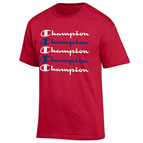 Champion Men's Classic Jersey Script Cotton T-Shirt (Large, Scarlet/Champion Script 5Logo) Champion Men's Classic Jersey Script Cotton T-Shirt (Large, Scarlet/Champion Script 5Logo)
