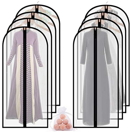 homeminda Garment Bags for Storage 8packs 55in Clear Hanging Lightweight Breathable Moth Proof Dust Cover with Cedar Balls and Study Full Zipper for Long Dress Gown Clothes and Travel