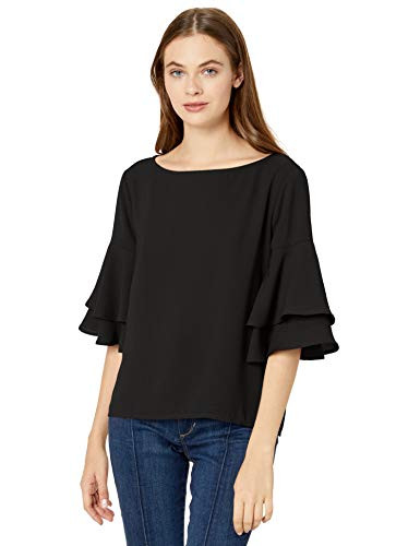 Jack by BB Dakota Junior's take Ruffle Sleeve top, Black, Extra Small