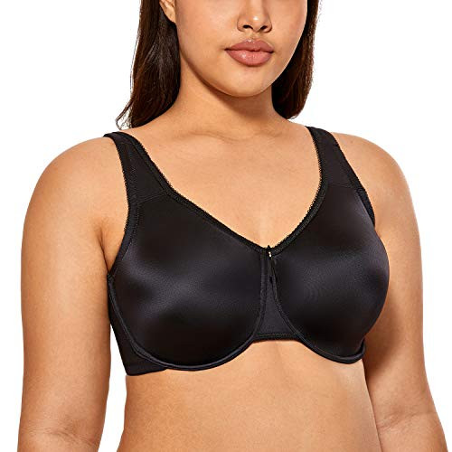 DELIMIRA Women's Plus Size Bra Unlined Underwire Minimizer Full Coverage Black 42DD