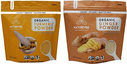 Naturevibe Botanicals Organic ginger root powder(1lb) and turmeric powder (1lb) combo   Gluten free   Helps in digestion   Indian Seasoning