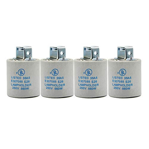 E26 Socket,Ceramic Standard Medimun Screw Socket E26 E27 Bulb Lamp Holder,Screw Fixing for E26 Halogen Incandescent LED Light Bulb (4-Pack)