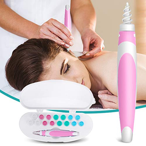 OUTERDO Earwax Removal Tool,Soft Silicone Spiral  and  Safe Ear Wax Remover,Ear Wax Cleaner with 16 Replacement Heads,q-tip Replacement(Pink)