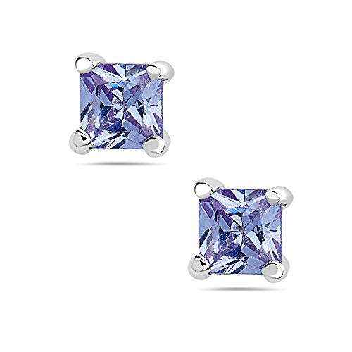 Tisoro 925 Solid Sterling Silver Princess Cut Cubic Zirconia Square Stud Earrings in Lavender 8mmJewelry Tisoro 925 Solid Sterling Silver Princess Cut Cubic Zirconia Square Stud Earrings in Lavender 8mmJewelry
