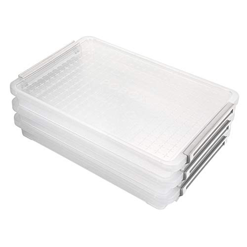 BTSKY 3 Pack A4 Plus Clear Plastic Stackable Storage Box Desk Paper with Buckle, Office Supplies Accessories File Protector Case Organizer, Portable Project Case Document Holders with 3 Lids