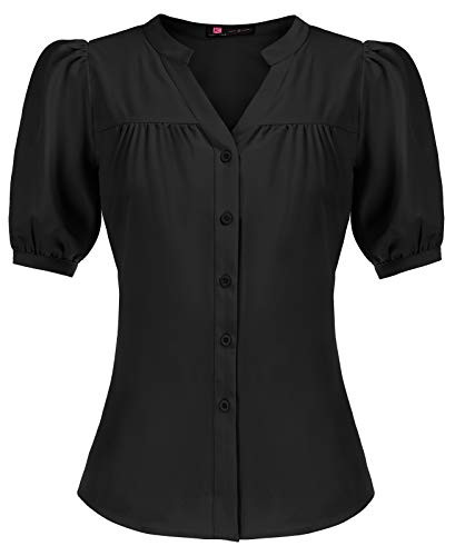 KANCY KOLE Womens Plus Size Short Sleeve Shirt V Neck Blouses Tunic Tops(XL, Black)