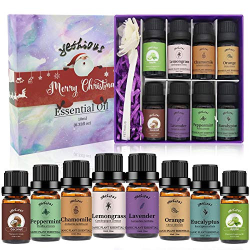 yethious Chamomile Orange Peppermint Apple Lavender Coconut Lemongrass Eucalyptus Essential Oil Set 100percent Pure 8 Pack Therapeutic Grade for Christmas Aromatherapy Massage Oils