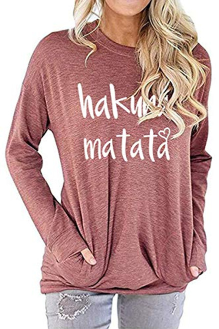 Women's Cute Letter Printed Comfy Tunic Tops Long Sleeve Graphic T-shirts Cotton Sweatshirts Blouses with Pockets Brick Red Women's Cute Letter Printed Comfy Tunic Tops Long Sleeve Graphic T-shirts Cotton Sweatshirts Blouses with Pockets Brick Red