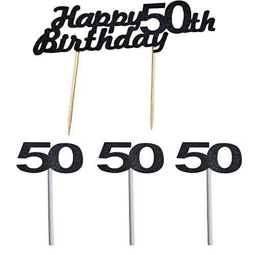 Black Happy 50th Birthday Cake Topper, 50th Birthday Party Decoration Supplies (1 Piece Happy 50th Birthday Cake Topper, 3 Pieces 50 Cake Toppers) Black Happy 50th Birthday Cake Topper, 50th Birthday Party Decoration Supplies (1 Piece Happy 50th Birthday Cake Topper, 3 Pieces 50 Cake Toppers)