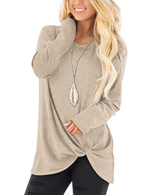 NILOUFO Womens Fall Casual T Shirts Long Sleeve Blouses Twist Knot Tunic Tops(Beige, Small) NILOUFO Womens Fall Casual T Shirts Long Sleeve Blouses Twist Knot Tunic Tops(Beige, Small)