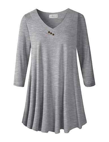 LARACE Plus Size Tunic Womens 3/4 Sleeve Tops and Blouses V Neck Shirts Loose Basic Tee(Heather Gray 5X)