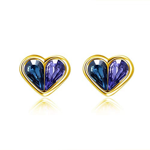 AOBOCO Sterling Silver Blue Purple Heart Stud Earrings, Crystals from Austria, Yellow Gold Plated, Hypoallergenic Golden Heart Jewelry Anniversary Birthday Gifts for Women Wife Girlfriend Daughter AOBOCO Sterling Silver Blue Purple Heart Stud Earrings, Crystals from Austria, Yellow Gold Plated, Hypoallergenic Golden Heart Jewelry Anniversary Birthday Gifts for Women Wife Girlfriend Daughter