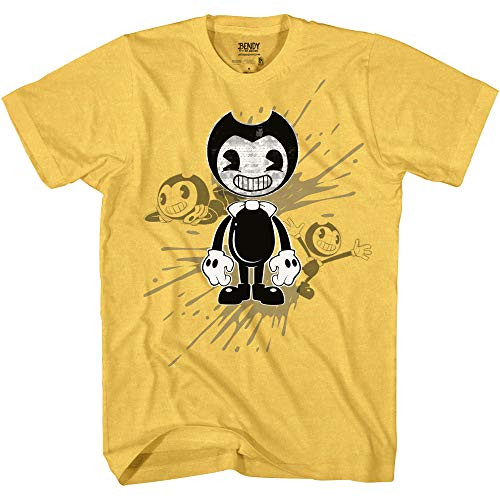 Bendy and the Ink Machine Shirt - Official Bendy T-Shirt - Bendy Dark Revival Boys Flip Sequins T-Shirt (Gold Heather, X-Large)