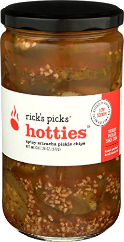Ricks Picks, Hotties, Spicy Sriracha Pickle Chips (24 oz Jar) Low Sodium Snack, Gluten Free, Low Carb, Fat Free, Cholesterol Free