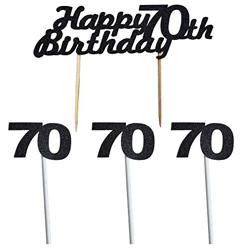 Black Happy 70th Birthday Cake Topper, 70th Birthday Party Decoration Supplies (1 Piece Happy 70th Birthday Cake Topper, 3 Pieces 70 Cake Topper) Black Happy 70th Birthday Cake Topper, 70th Birthday Party Decoration Supplies (1 Piece Happy 70th Birthday Cake Topper, 3 Pieces 70 Cake Topper)